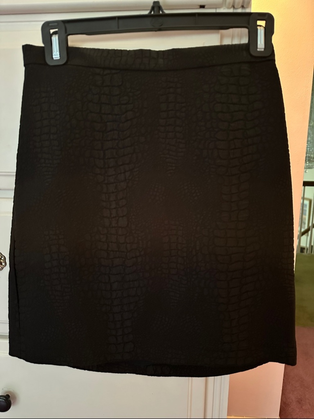French Connection Black Croc-Embossed Mini Skirt